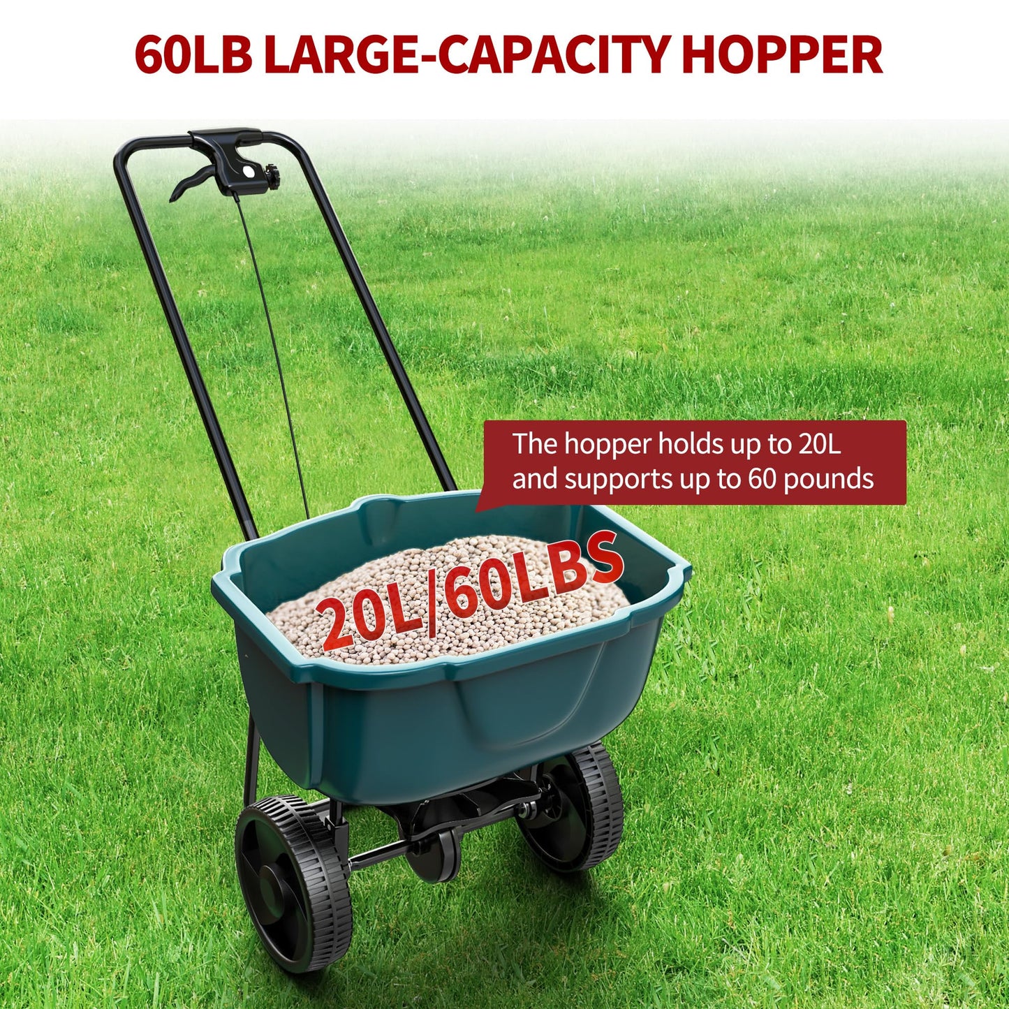 YITAMOTOR 60 lb Walk Behind Lawn and Garden Spreader for Seeds Fertilizer, Push Broadcast Spreader for Garden Grass with Easy to Use Flow Control