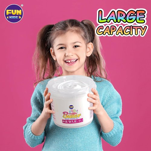FunKidz Milky Butter Slime Bucket - 64 FL OZ Soft White Scented Slime Kit with 29 Add-Ins | Perfect Gift for Kids 6+