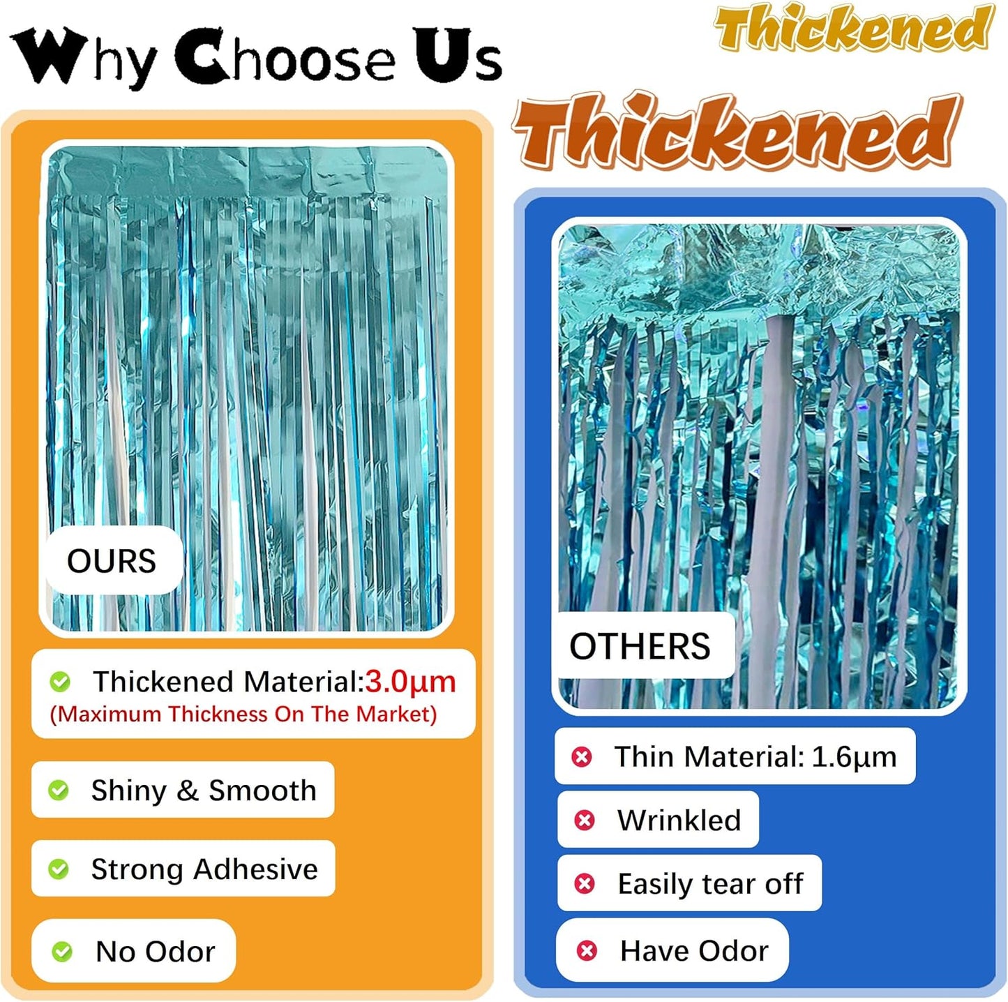 Skiennix Teal Blue Tinsel Foil Fringe Curtains - 3PC Birthday Party Backdrop & Ocean Theme Decor