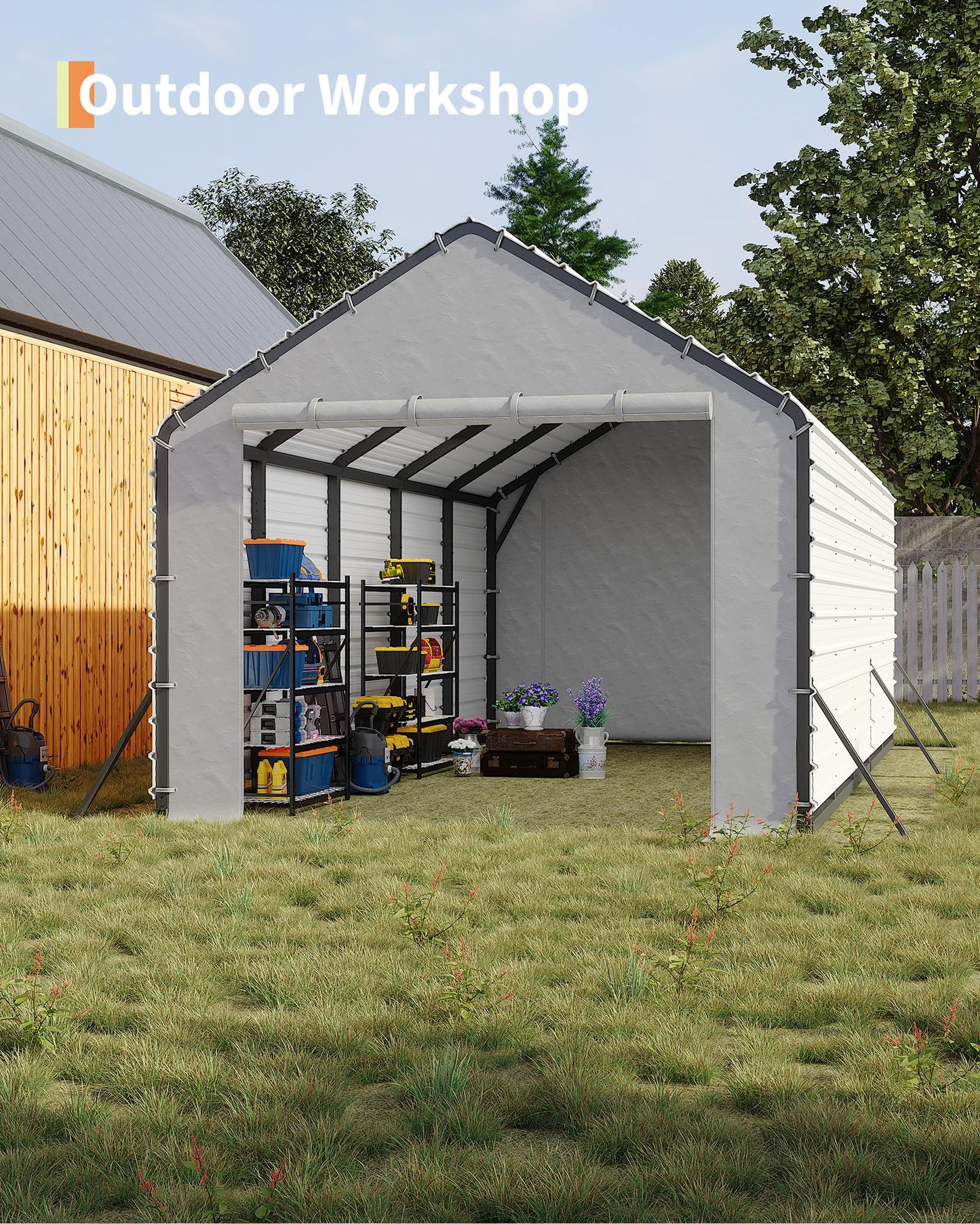 GarveeLife Ribbed Metal Roofing Panels, 140 ft², 64.2'' L x 19.7'' W, 29 Ga. Galvanized Steel Ribbed Panels for Gazebos, Carports, Garages, Chicken Coops, Storage Sheds, and Stables, 16 Pcs, White
