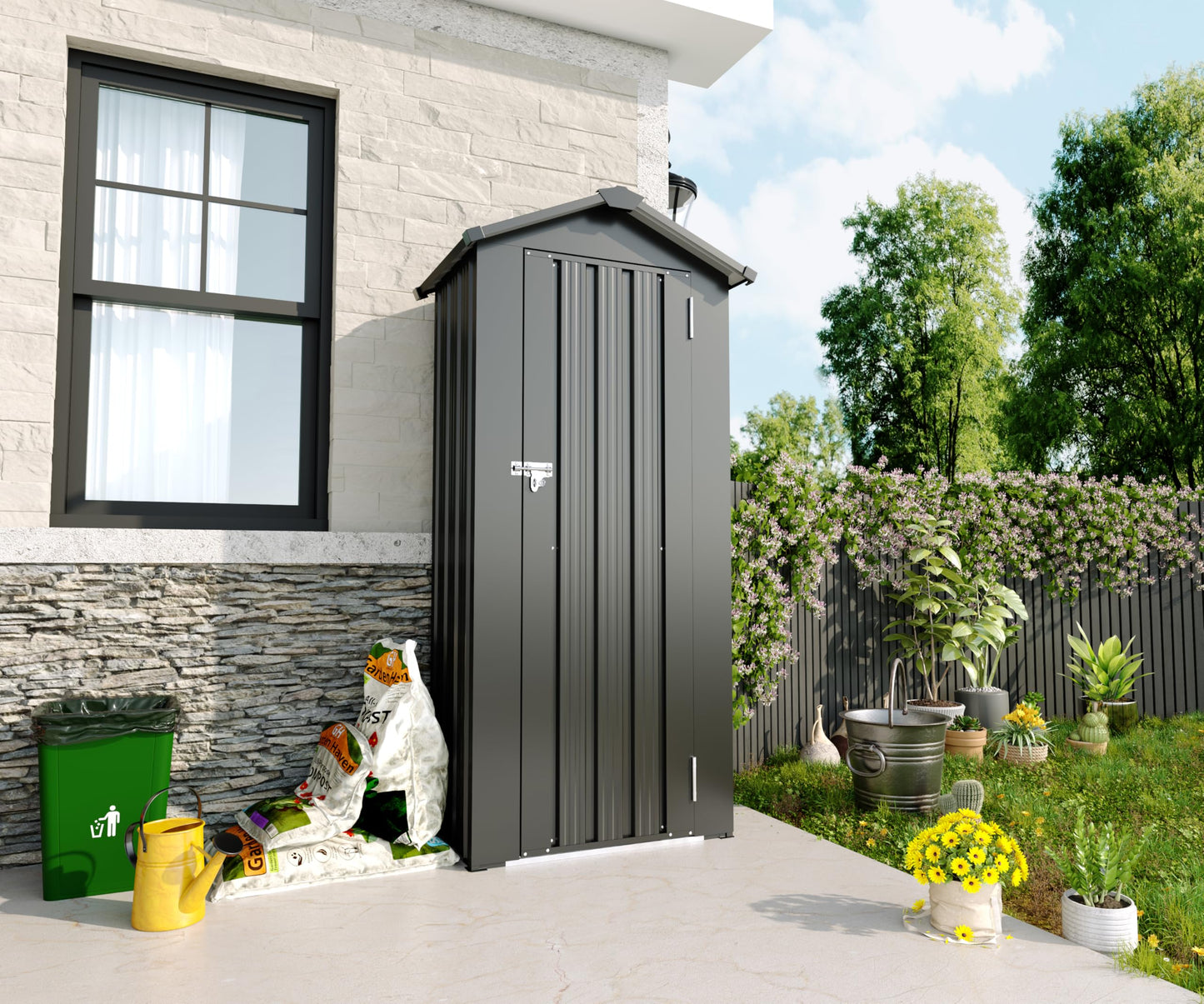 YOPTO 2.5x1.4 FT Outdoor Storage Shed, Tool Shed with Waterproof Roof and Lockable Door,Metal Shed with Adjustable Open Shelves for Backyard Garden Patio Lawn,Black