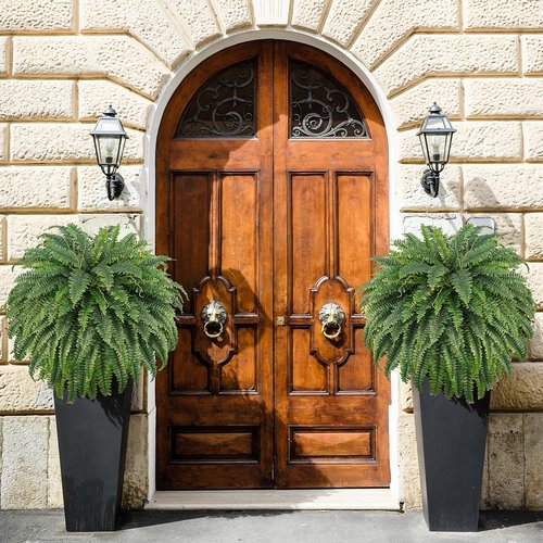 Forest Prince 50" Artificial Boston Ferns - Large Faux Bush Plants with 96 Fronds for Outdoor Decor