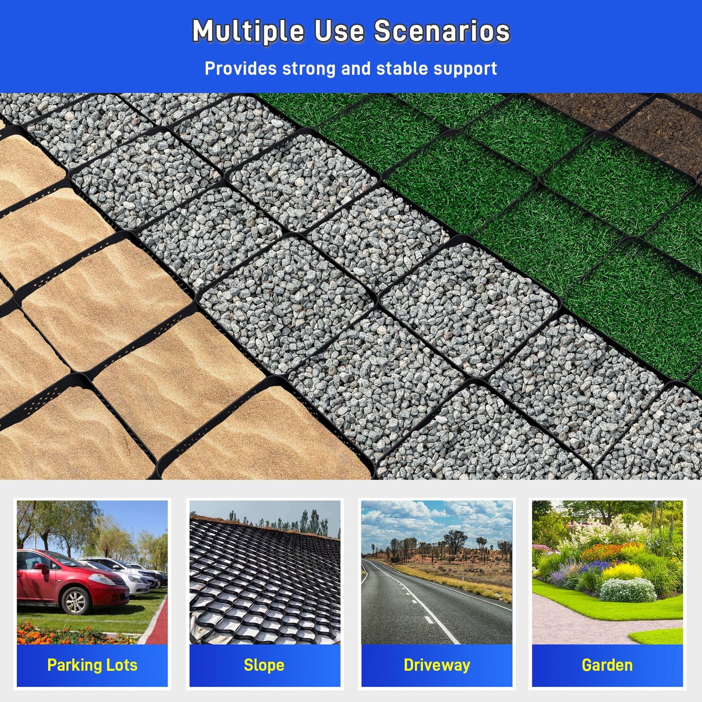 2" Depth Ground Grid, 49.5x6.5 FT Geo Gravel Grid Driveway 1885 lbs per Sq Ft Load, Geogrid Ground Stabilization System with Connection Buckles and Stakes for Driveways Walkway Slope Pathway & Garden