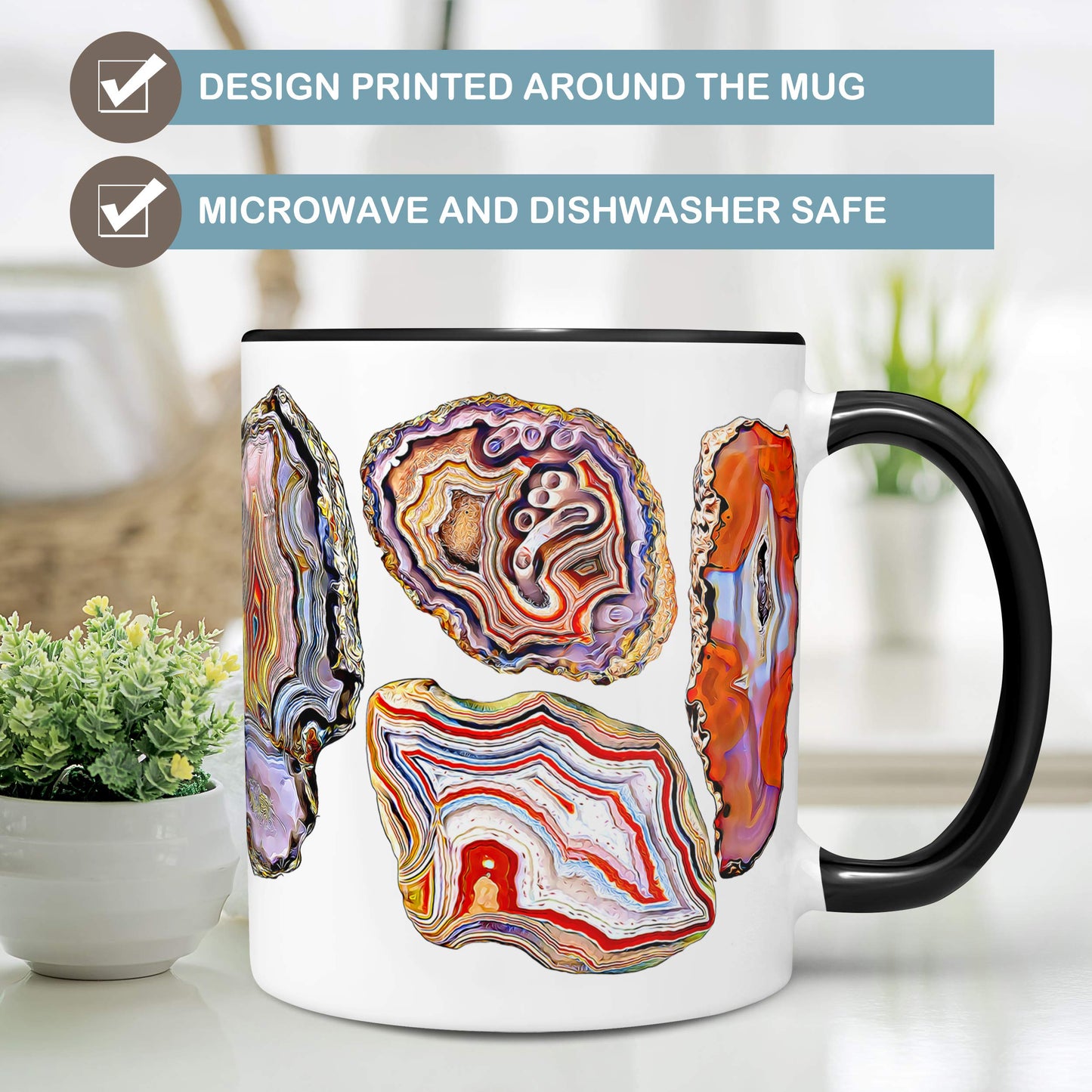 Agate Geode Slice Watercolor Ceramic Coffee Mug, 11 or 15 oz