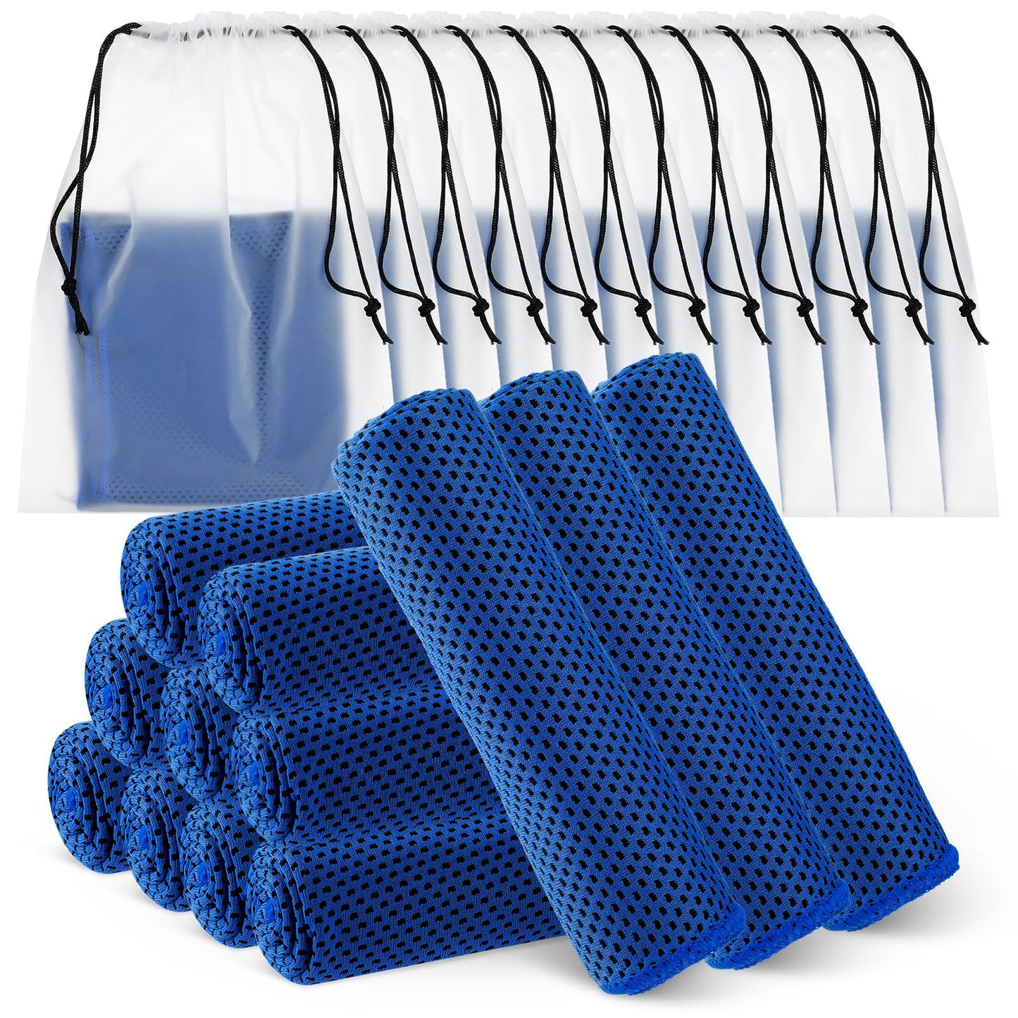 Hosuly 12 Pcs Cooling Towels for Face and Neck 12 x 40 Inch Workout Towels for Gym Fast Drying Hot Weather Sweat Rag Cold Cooling Cloth with 12 Bags Athletes Sport Yoga Golf(Dark Blue)