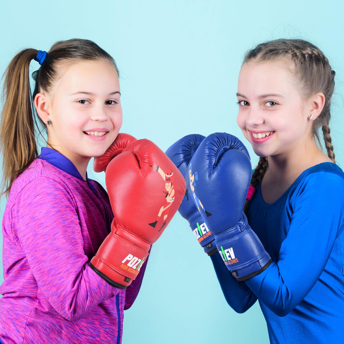 POZTEV Youth Boxing Gloves for Kids Ideal for Boxing, Kickboxing, Muay Thai, UFC, MMA - Beginner Junior Heavy Punching Bag Gloves for Children Sparring Training Martial Arts Mitts (Blue,6oz)