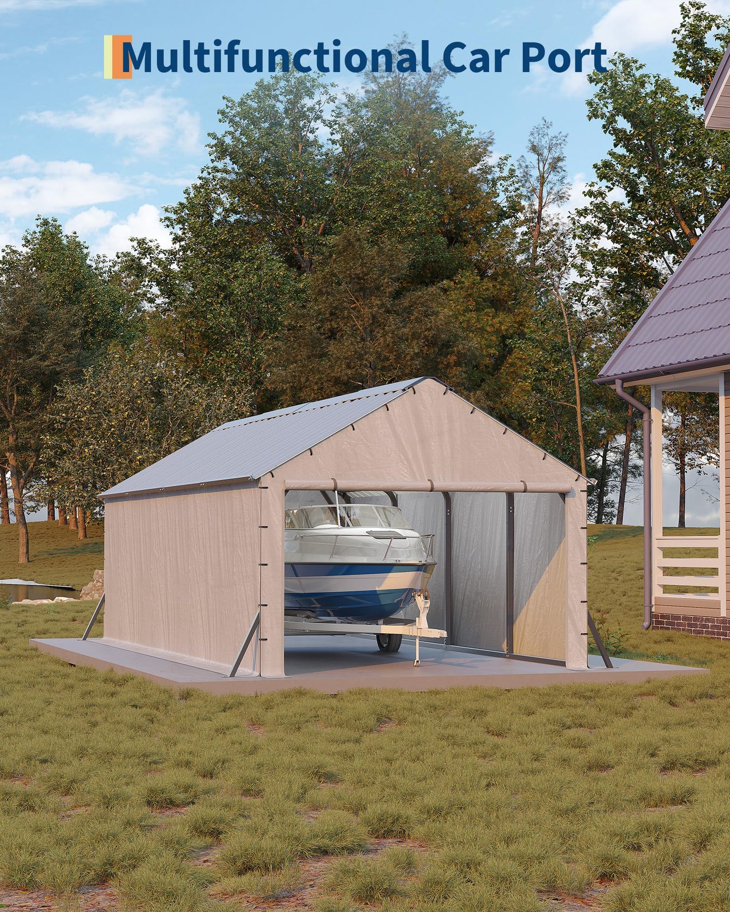 GarveeLife 11'x20'x9' Vertical Roof Metal Carport, Enclosed Car Ports with Heavy Duty Steel Frame, for All-Weather, for Full-Size Pickup Trucks, Boats, and Tractors