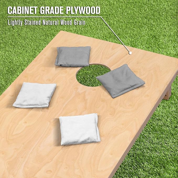 GoSports Regulation Size Wooden Cornhole Set with Natural Wood Finish - Includes Carrying Case