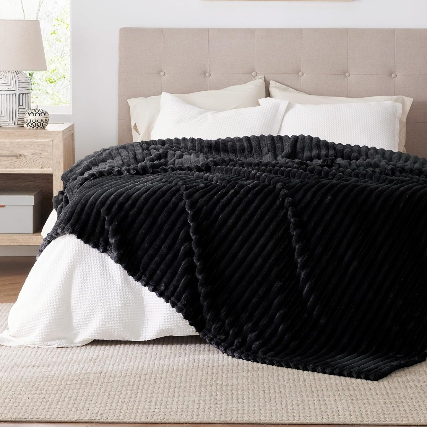 Bedsure GentleSoft Black Blanket - Cozy Full Size Fleece Throw for Women | 84x90 Inches