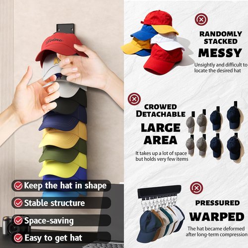 Hat Organizer by [Brand Name] - Holds Up to 20 Hats | 2-Pack Wall Rack with Strong Adhesive - Ideal for Baseball Caps (Black)