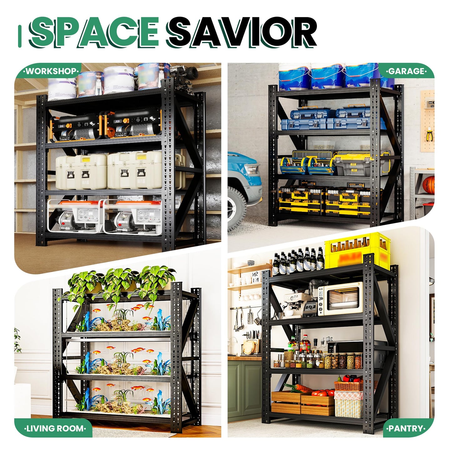 VIYET 4 Tier Heavy Duty Garage Shelving,Industrial Shelving Built for Maximum Weight,Garage Storage Racks Heavy Duty Steel Shelves,Large Capacity Metal Rack for Warehouse,Shop,Basement