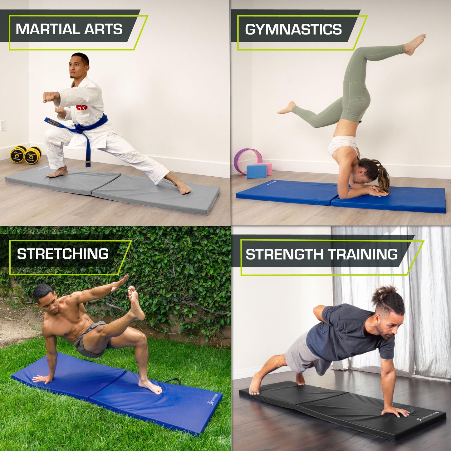 ProsourceFit Bi-Fold Folding Thick Exercise Mat 6’x2’ with Carrying Handles for MMA, Gymnastics Core Workouts, Black