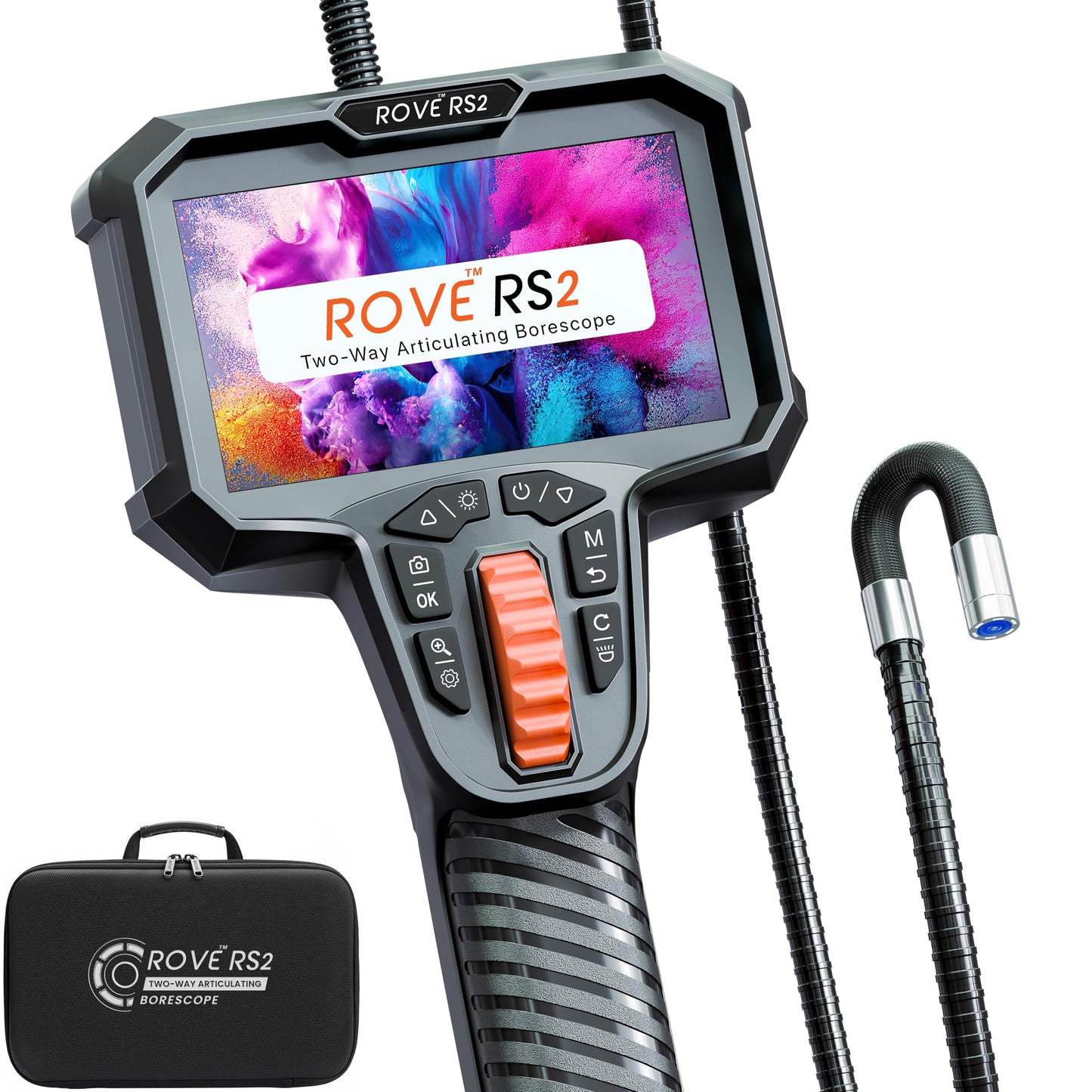 ROVE RS2 Two-Way Articulating Borescope Camera with Light, 1080P Industrial Endoscope Inspection Camera with 180° Articulated Slim 6.2mm Probe, 4.3” IPS Screen, for Wall Automotive, Mechanics, and DIY
