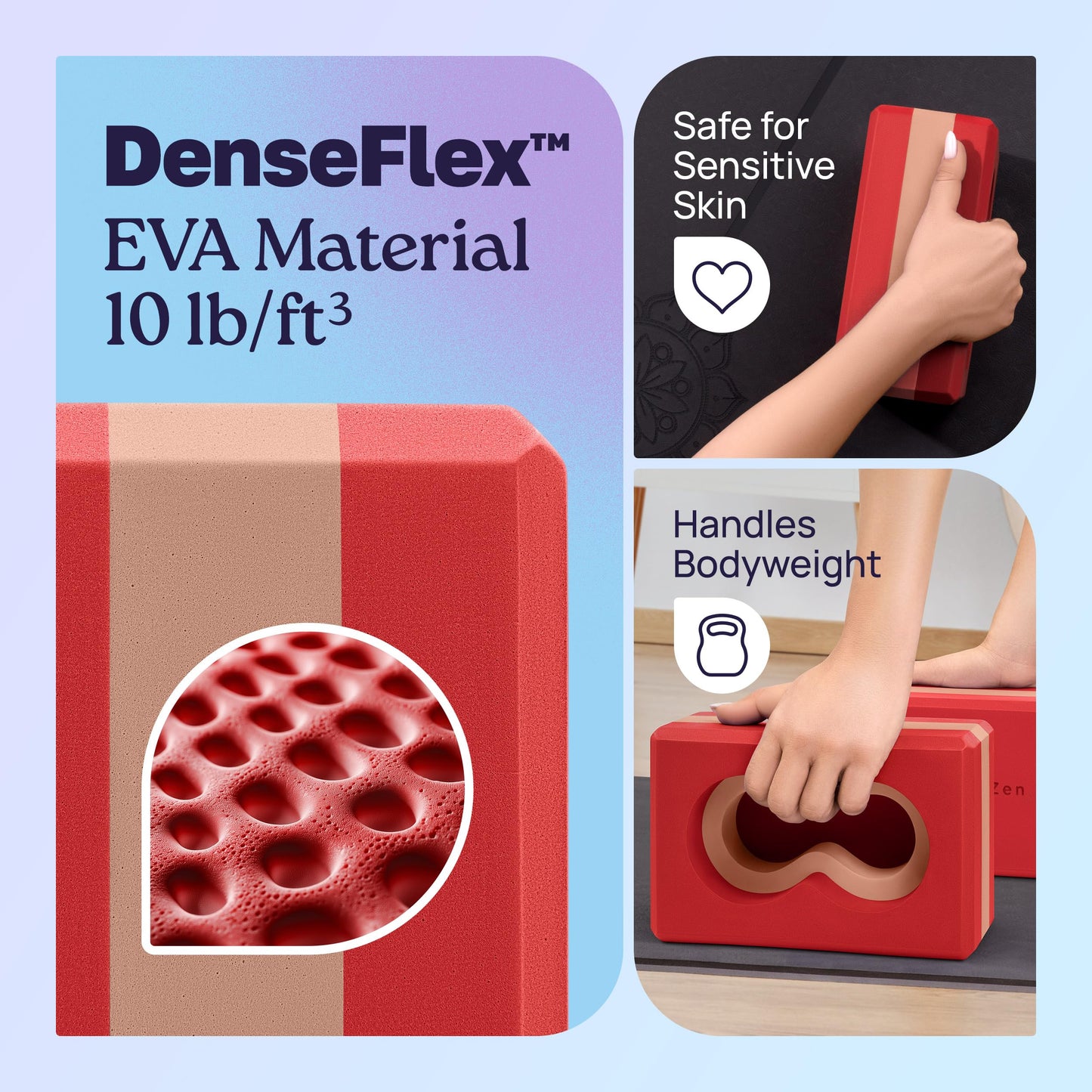 Deep-Zen® Yoga Blocks Wrist Support; Yoga Blocks 2 Pack with Knee Pads and Strap to Put Less Weight on Wrists; Durable, Versatile Yoga Brick Exercise Block Set, Blocks Yoga (Red)