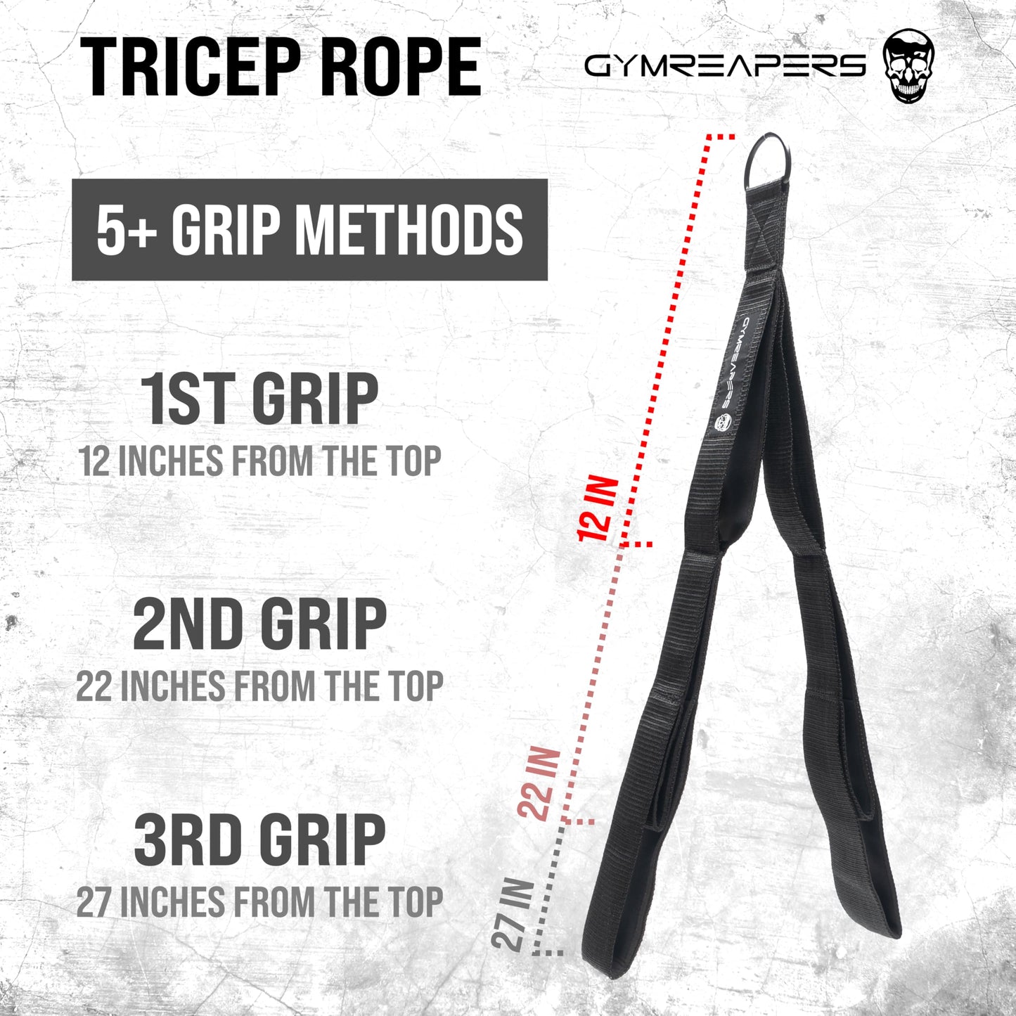 Gymreapers Tricep Rope Cable Attachment - Multi-Workout Tricep pull down Cable attachment - Perfect gym cable attachments (3 Lengths Built in One)