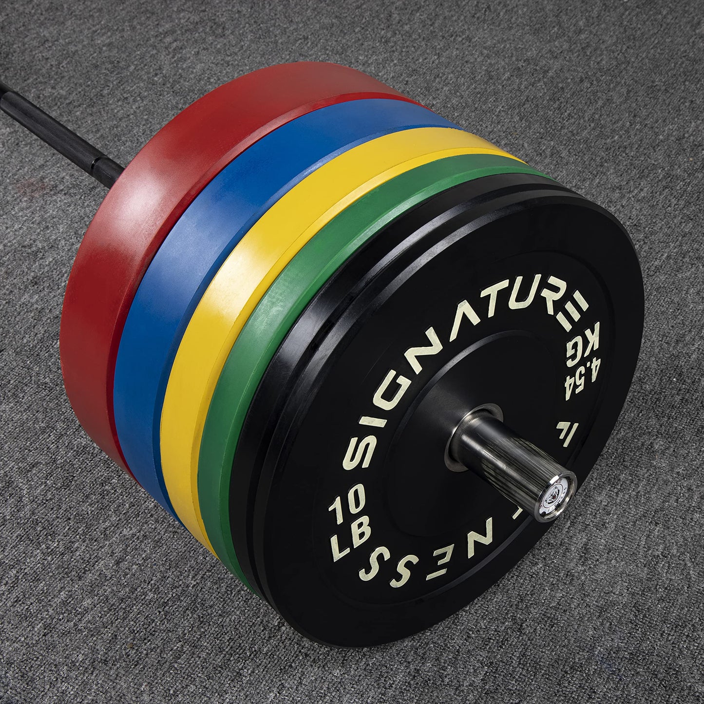 Signature Fitness 2" Olympic Bumper Plate Weight Plates with Steel Hub, 15LB Pair, Colored