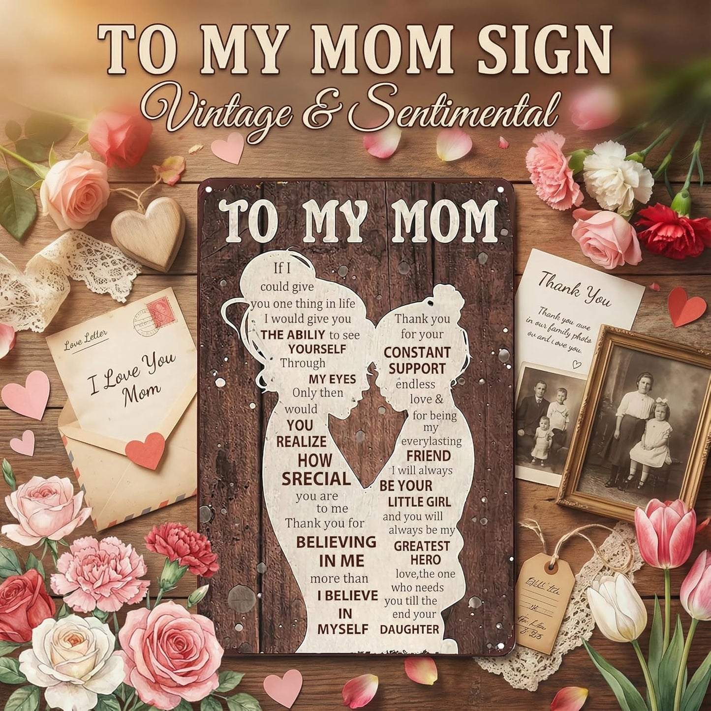 To My Mom Sign - Heartfelt 'I Love You' Gift for Mom | Home Decor for Kitchen, Bedroom, Office - 12" x 8"