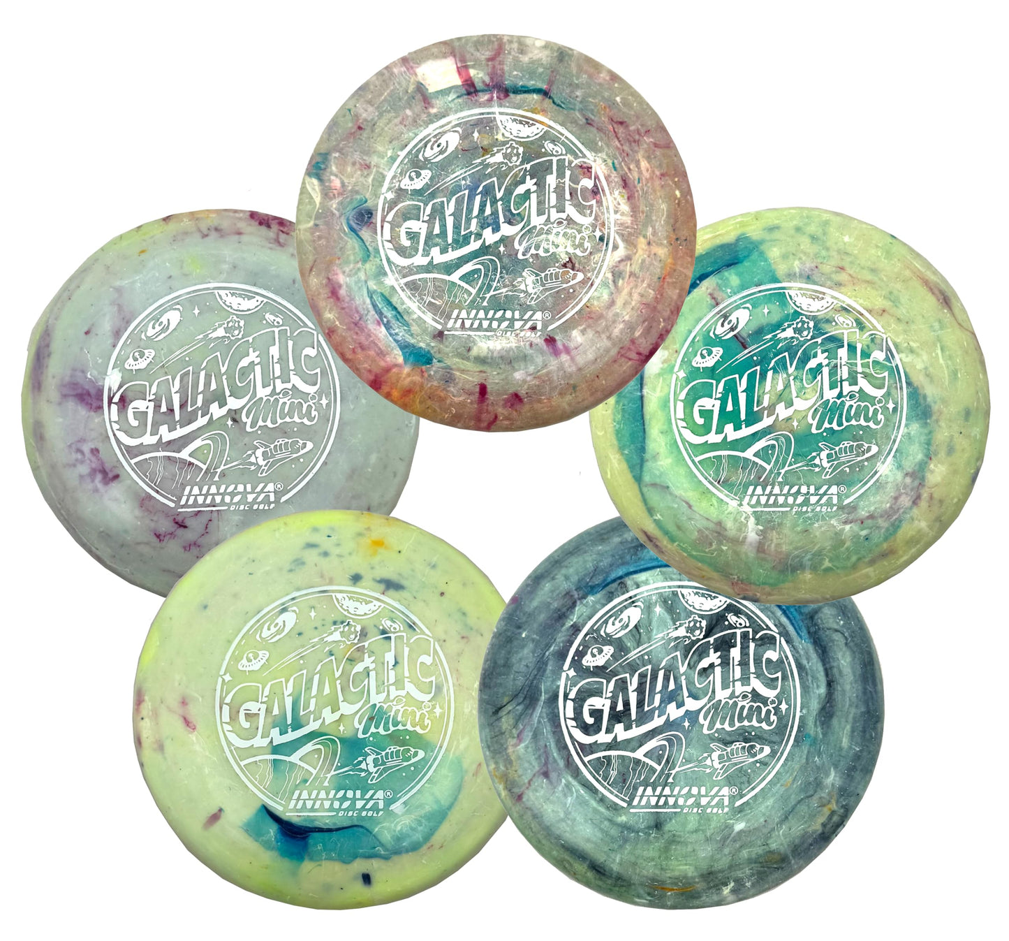 Innova Discs Galactic Mini 5 Pack – Swirly Mini Markers for Disc Golf for Marking Your Lie, Doubles, Mini Targets (5 Pack)