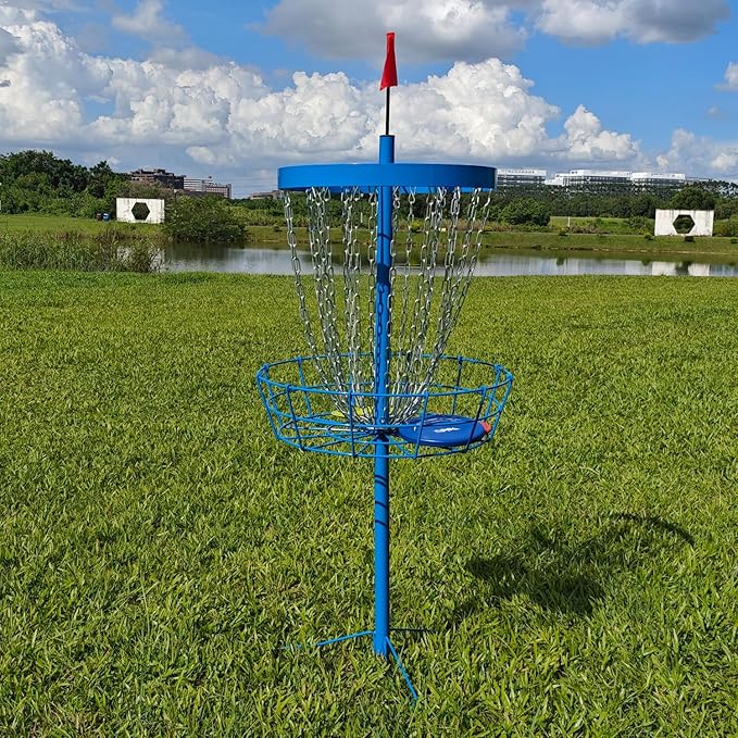 Disc Golf Basket with Discs | Portable Disc Golf Target with Heavy Duty 24-Chains Disc Golf Course Basket, Come with 6pcs Disc Golf Discs with Carry Bag