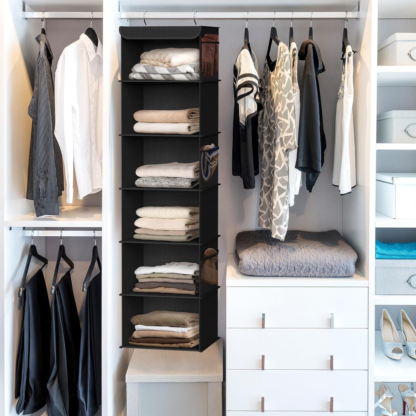 Simple Houseware 6-Shelf Hanging Closet Organizer - Space-Saving Storage Solution, Black