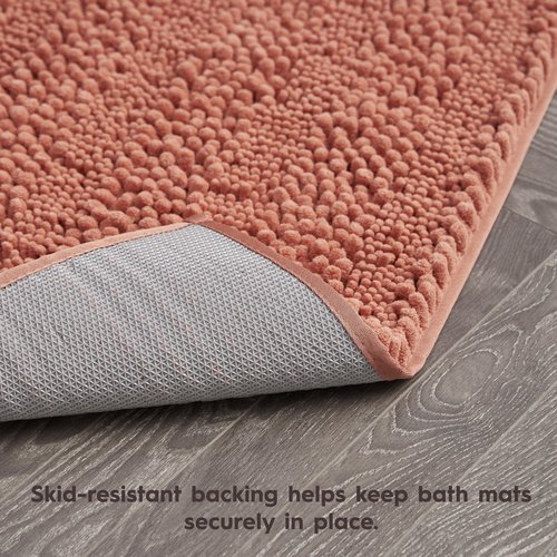 Laura Ashley – Astor Chenille Bath Mat | 100% Polyester | Premium Bathroom Décor | Machine Washable | TPR Backing | Measures 17” x 24” | Coral