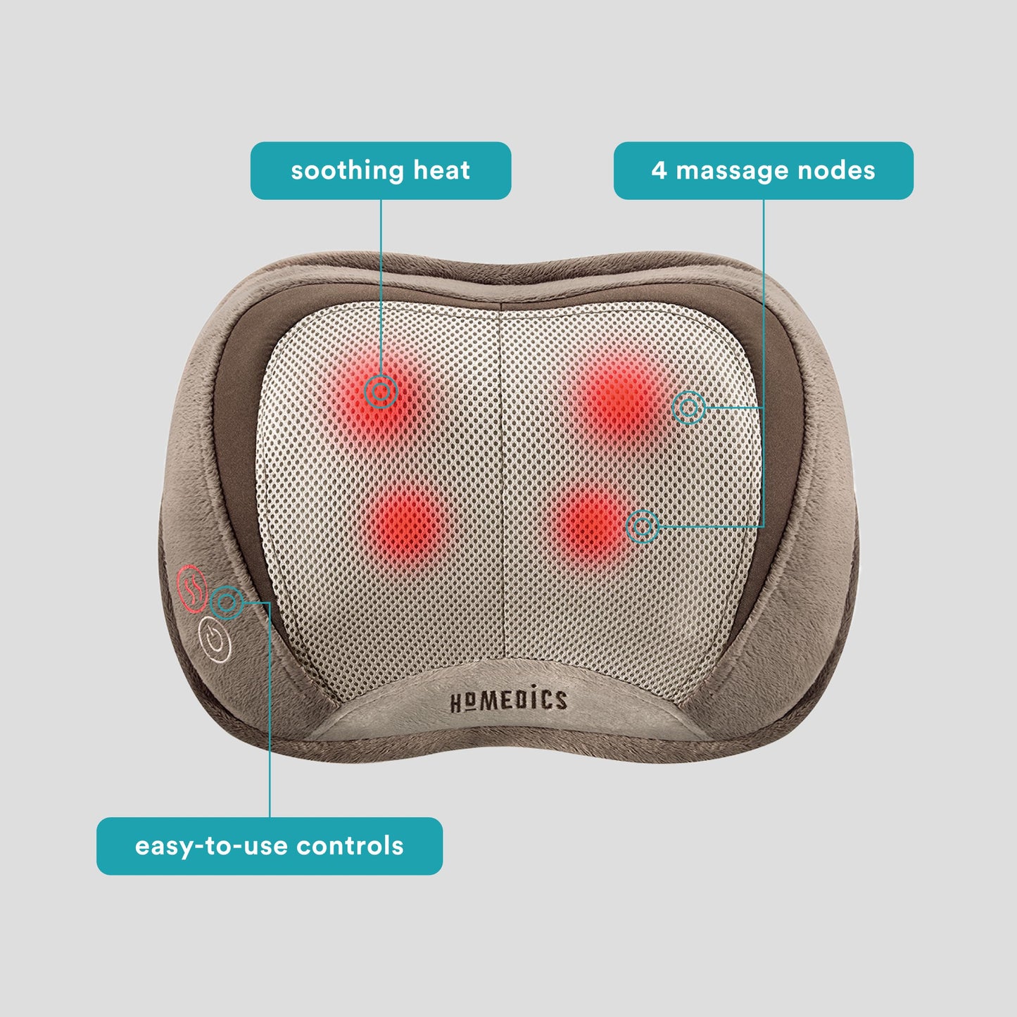 Homedics Shiatsu Back Massager with Heat, 3D Deep Tissue Massage Pillow for Neck & Shoulders, Electric Kneading Lumbar Massager Cushion for Upper & Lower Back Pain Relief, Portable Home Office Travel