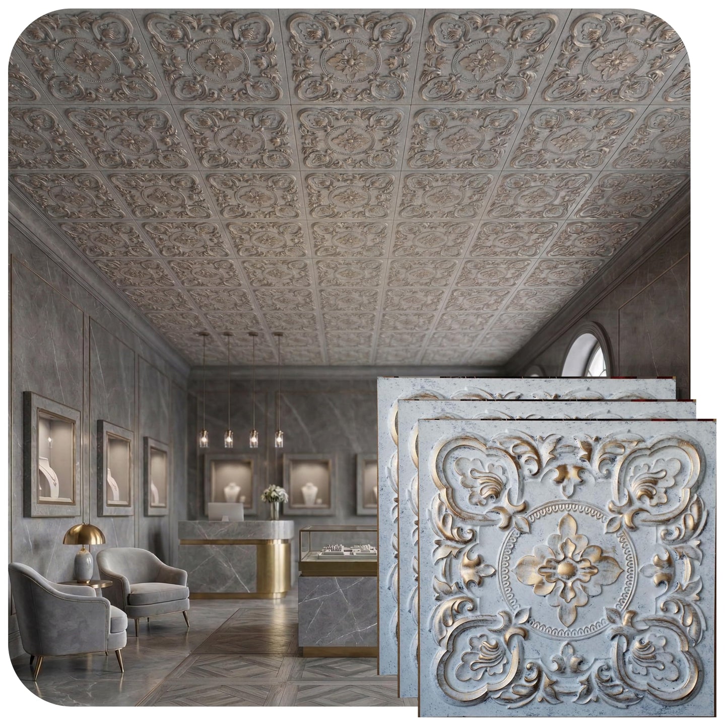 From Plain To Beautiful In Hours DCT30 Gaby PVC 2' x 2' Glue-up or Lay-in Ceiling Tile (Covers / 200 sq.ft), Weathered Copper, 50 Piece