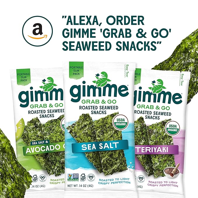 Gimme Seaweed Grab & Go - Sea Salt - 5 Count - Organic Roasted Seaweed Sheets - Keto Vegan Gluten Free - Great Source of Iodine & Omega 3’s - Healthy On-The-Go Snack for Kids Adults (Pack of 4)