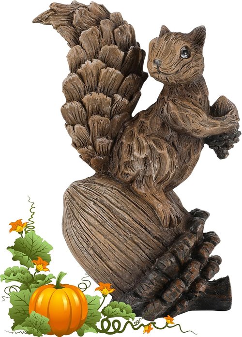 iStatue 10” Resin Squirrel Figurine - Charming Woodland Animal Decor for Fall Harvest & Thanksgiving