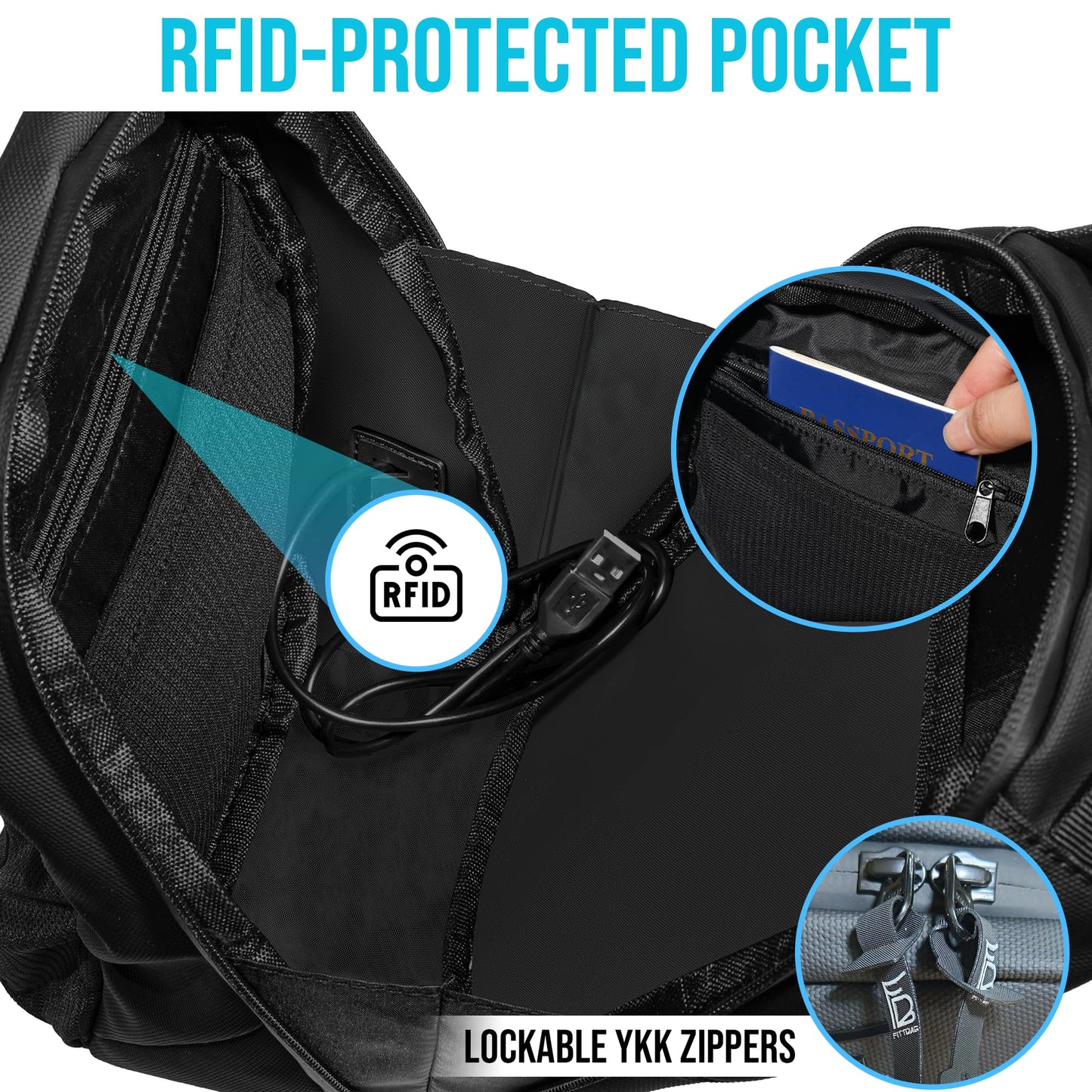 FB Fittbag™ Magnetic Gym Bag for Men - Crossbody Water Bottle Holder with Strap, USB Port, RFID-Blocking Pocket - Magnet Clip for Lockers, Racks & Golf Carts, 1.5L Capacity