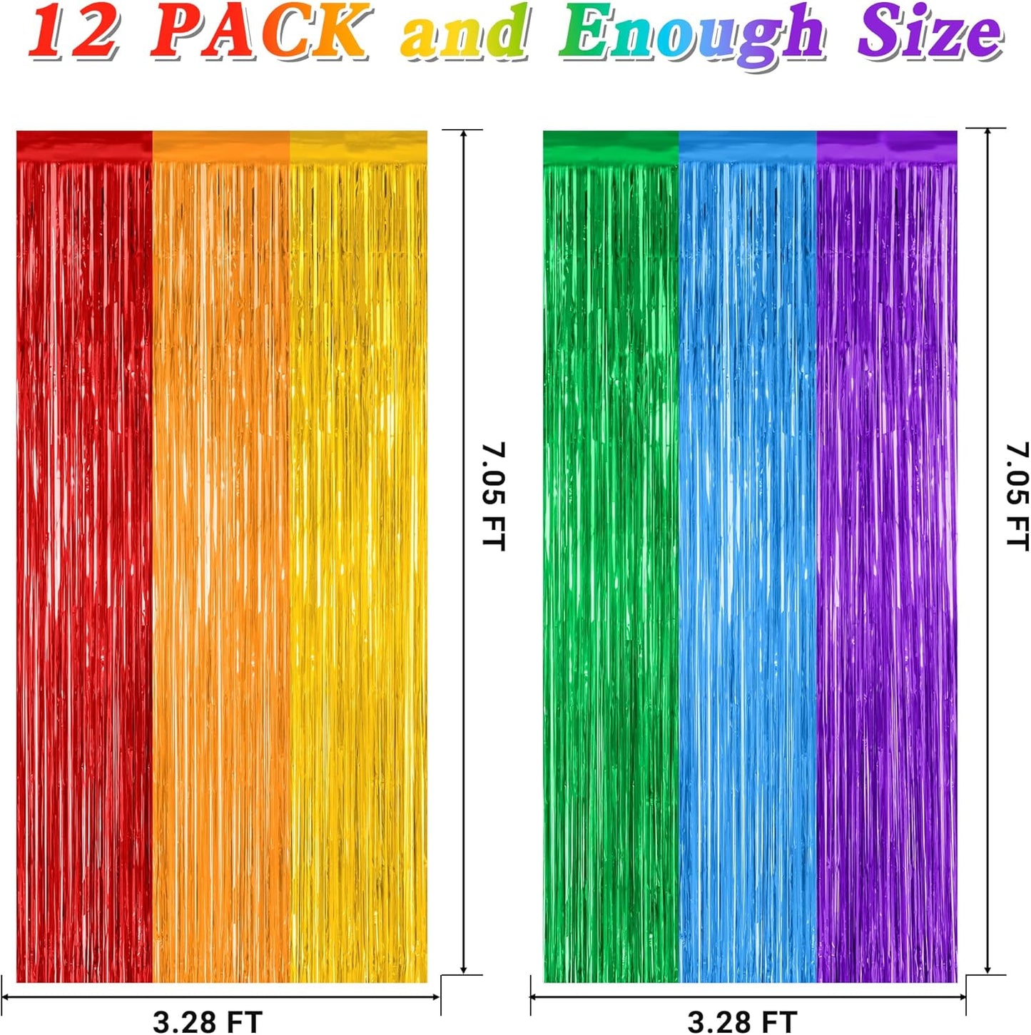 Rainbow Backdrop by [Brand Name] - 12 Pack Metallic Fringe Curtains | 3.28 FT x 7.05 FT Pride Party Decor