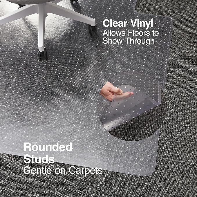 Staples Office Chair Mat, Clear Floor Mats with Lip, Medium-Pile Carpets, Extended Under-Desk Coverage, 46 x 60 Inch, Smooth Glide