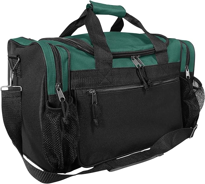 DALIX 17" Duffle Bag Dual Front Mesh Pockets (Black Gold Gray Dark Green Navy Blue Maroon Royal Blue Orange Pink Purple Red White