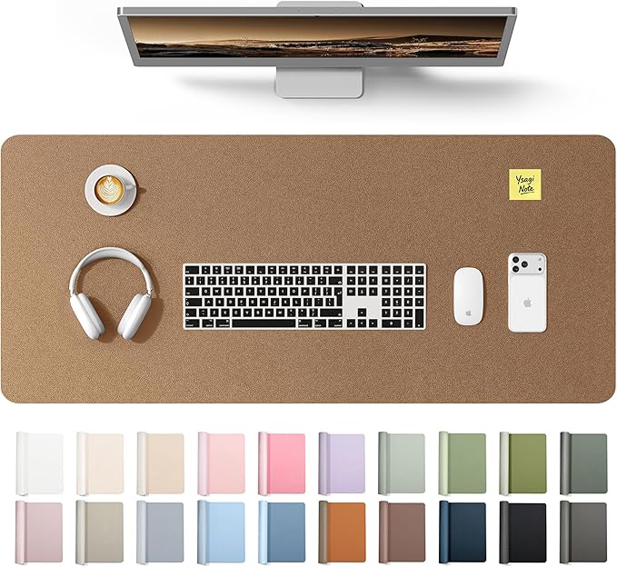 YSAGi Leather Desk Protector, Office Mat, Large Mouse Mat, Non-Slip PU Leather Blotter, Laptop Desk Mat, Waterproof Writing Pad for Office and Home(Shiny Bronze, 42" x 17.2")