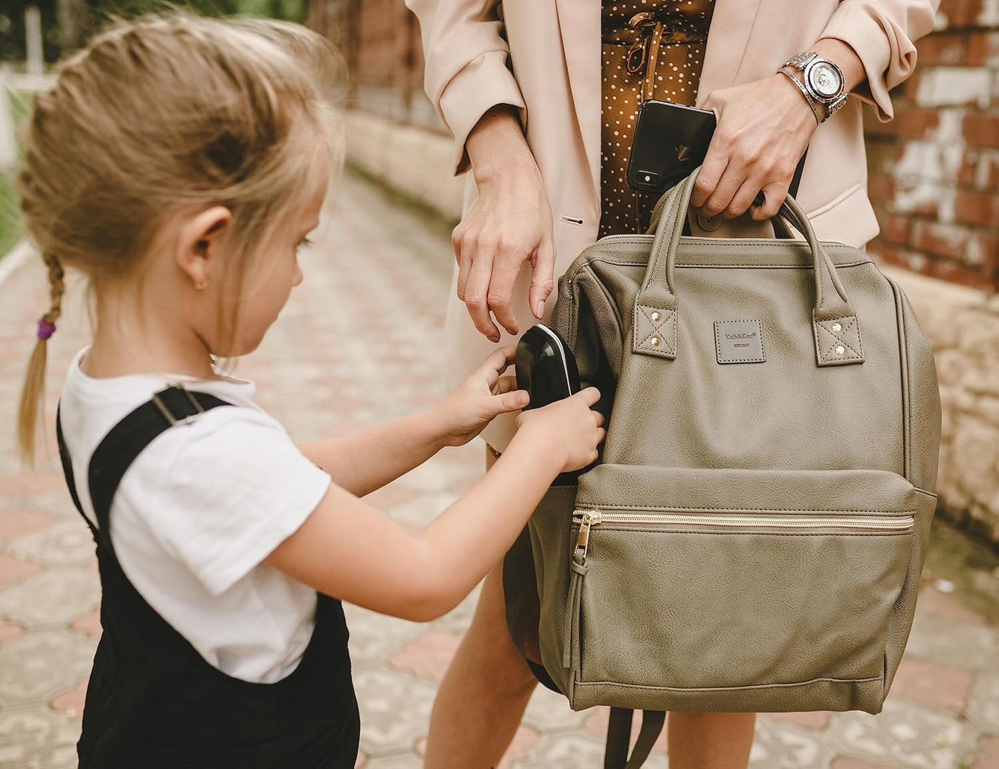 Backpack 15-inch Backpack, Kah&Kee Leather for Women and Men Laptop Bag | Teacher Professional, Diaper Bag Ideal