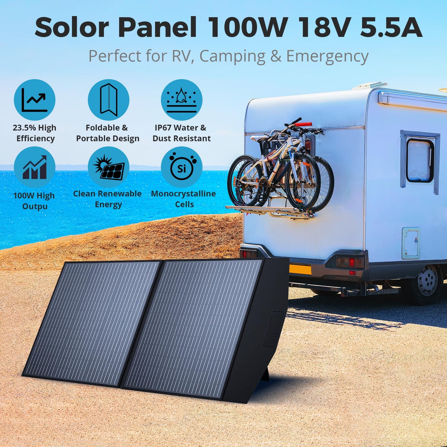 MIKOBOX 100W Portable Foldable Solar Panel Kit with 12V Controller and USB,18V High Efficiency Solar Panel Monocrystalline Charger for Power Stations, RV Camping Emergency Use