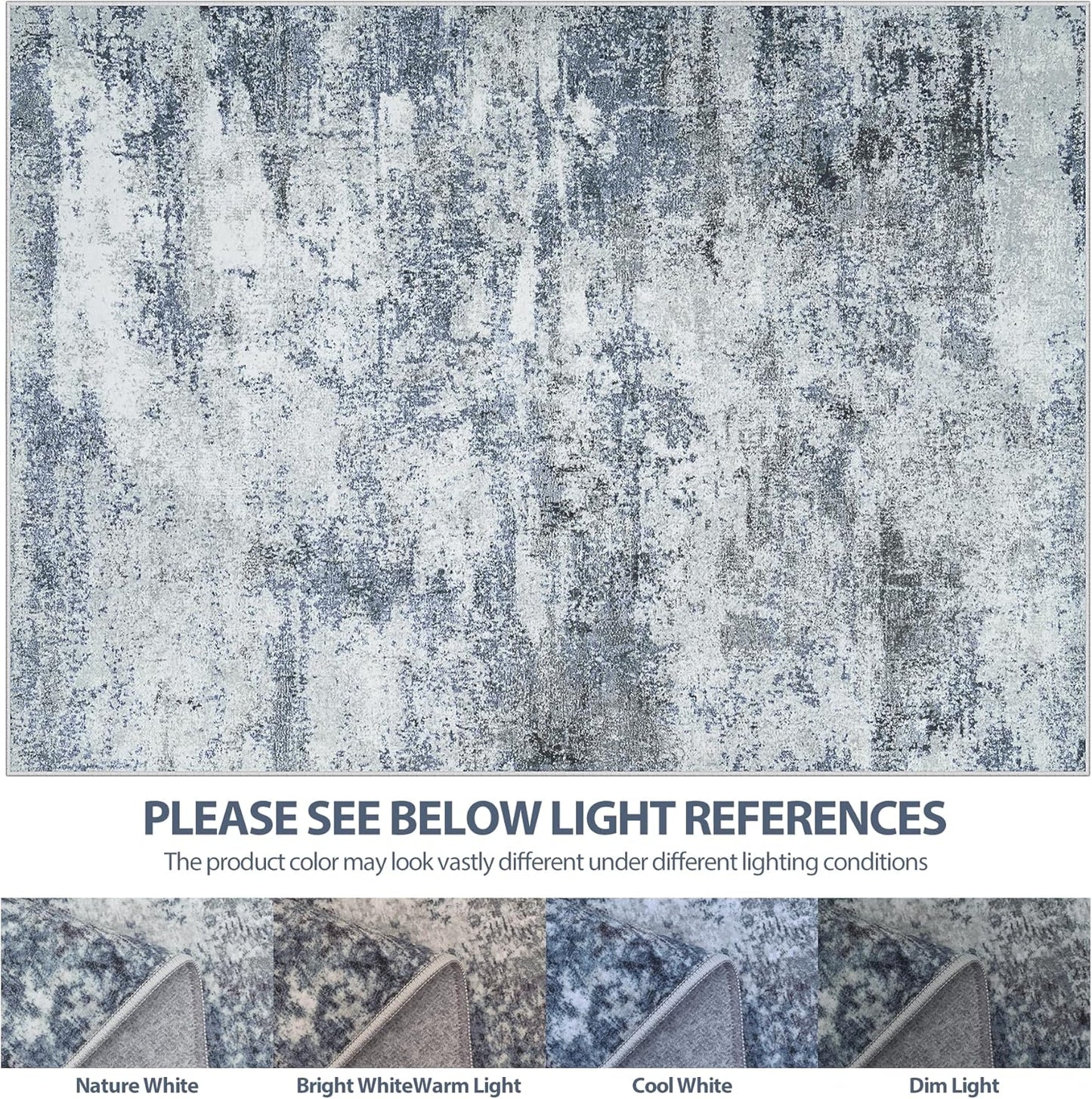 Skiennix 6x9 Area Rug - Washable Abstract Design for Living Room, Dining Room & Bedroom - Non-Slip Blue Grey