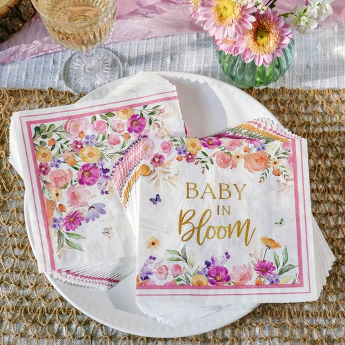 Kate Aspen Baby in Bloom 62 Piece Party Tableware Set Baby Shower Party Decorations Plates & Napkins, Vibrant Floral Botanical (16 Guests)- Perfect for Greenery Baby Shower