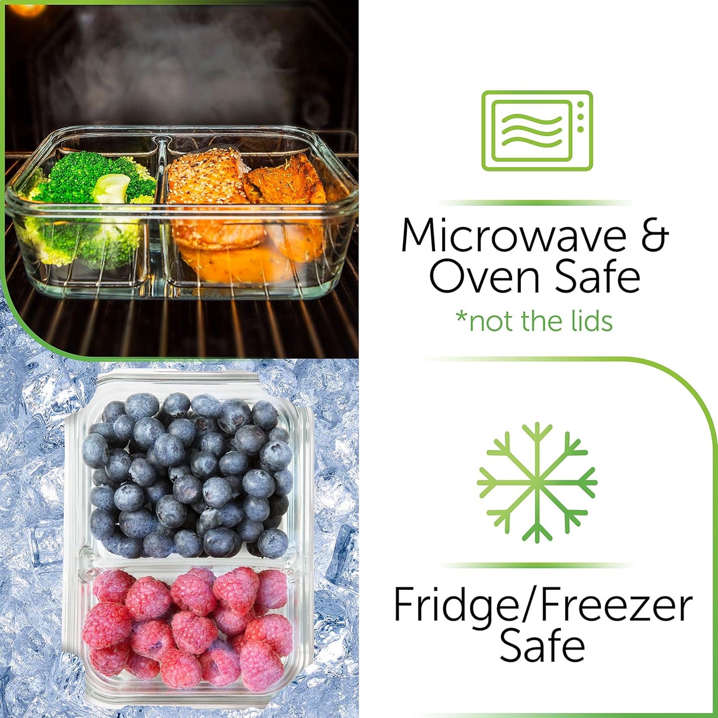 Prep Naturals Glass Meal Prep Containers - Airtight 36oz Food Storage Bowls | Dishwasher & Microwave Safe - Set of 5, Clear