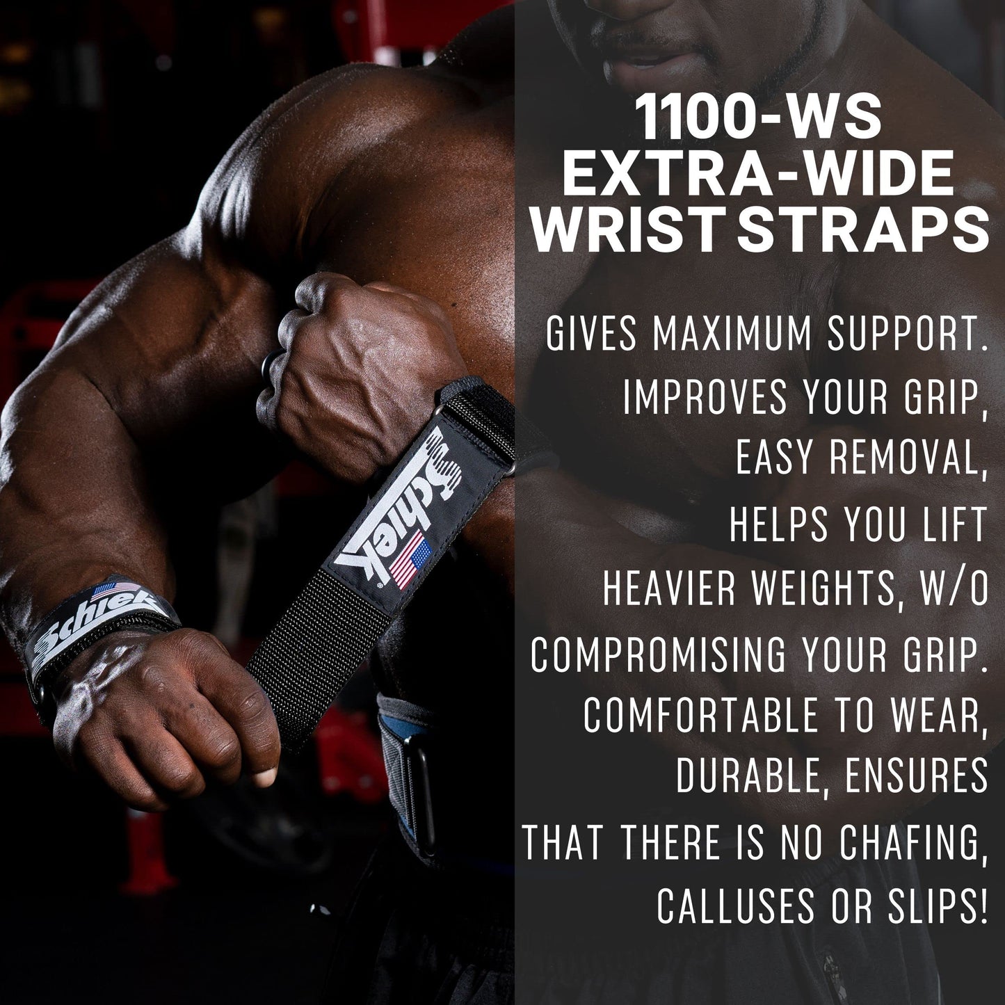 Schiek Sports Model 1000-DLS Deluxe Dowel Lifting Straps - Black