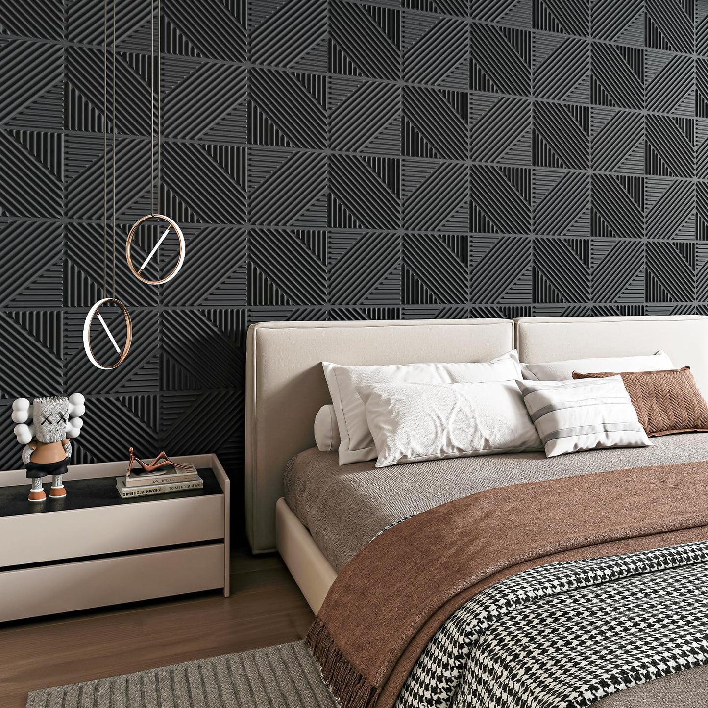 Art3d 33-Pack 3D Wall Panels for Interior Wall Decor, Textured Accent Wall Paneling for Living Room, Bedroom, TV Wall Background, 12"x12" Black