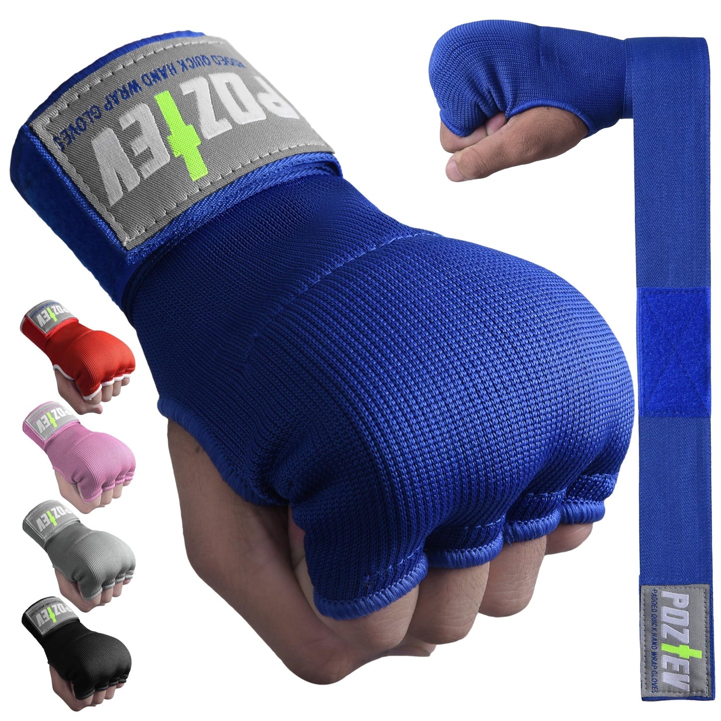 POZTEV Boxing Hand Wraps for Men & Women - Boxing Quick Wraps Inner Gloves Kickboxing Handwraps for Boxing Gloves Gear Knuckle Support Elastic Wrist Straps for Training MMA Shadowboxing (Blue S/M)