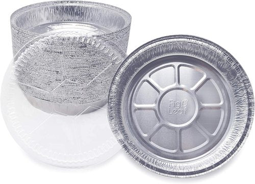 Fig & Leaf Premium 9-Inch Round Foil Pans - Heavy Duty Disposable Aluminum with Plastic Dome Lids | 45 Pack