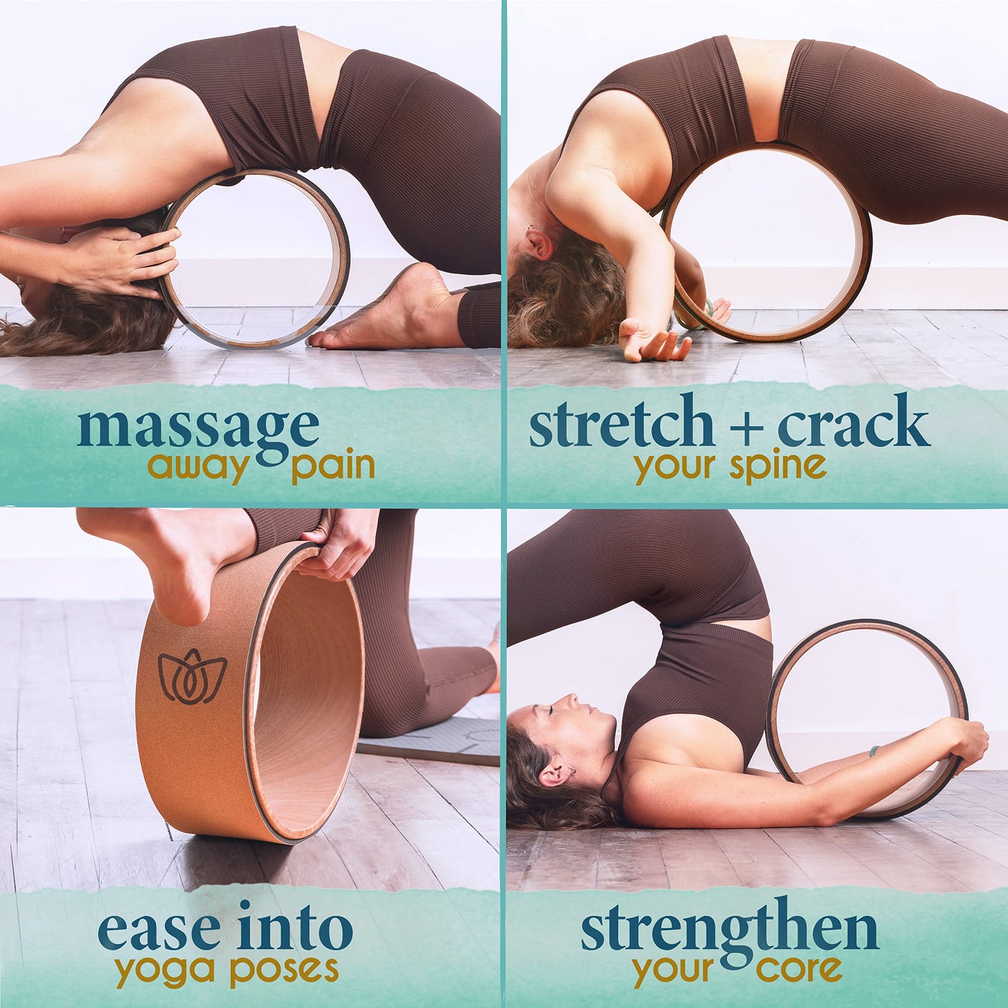 Florensi Yoga Wheel Set - Pack of 3, Green - Deep Tissue Massage & Back Roller Wheel - Spinal Alignment & Back Stretcher - Yoga Accessories Set & Stretching Equipment