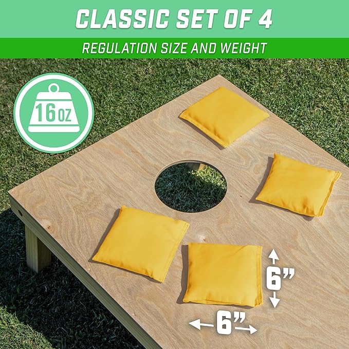 GoSports Classic Cornhole Bean Bags Set of 4-16 Colors Available - Regulation All Weather, Mix and Match