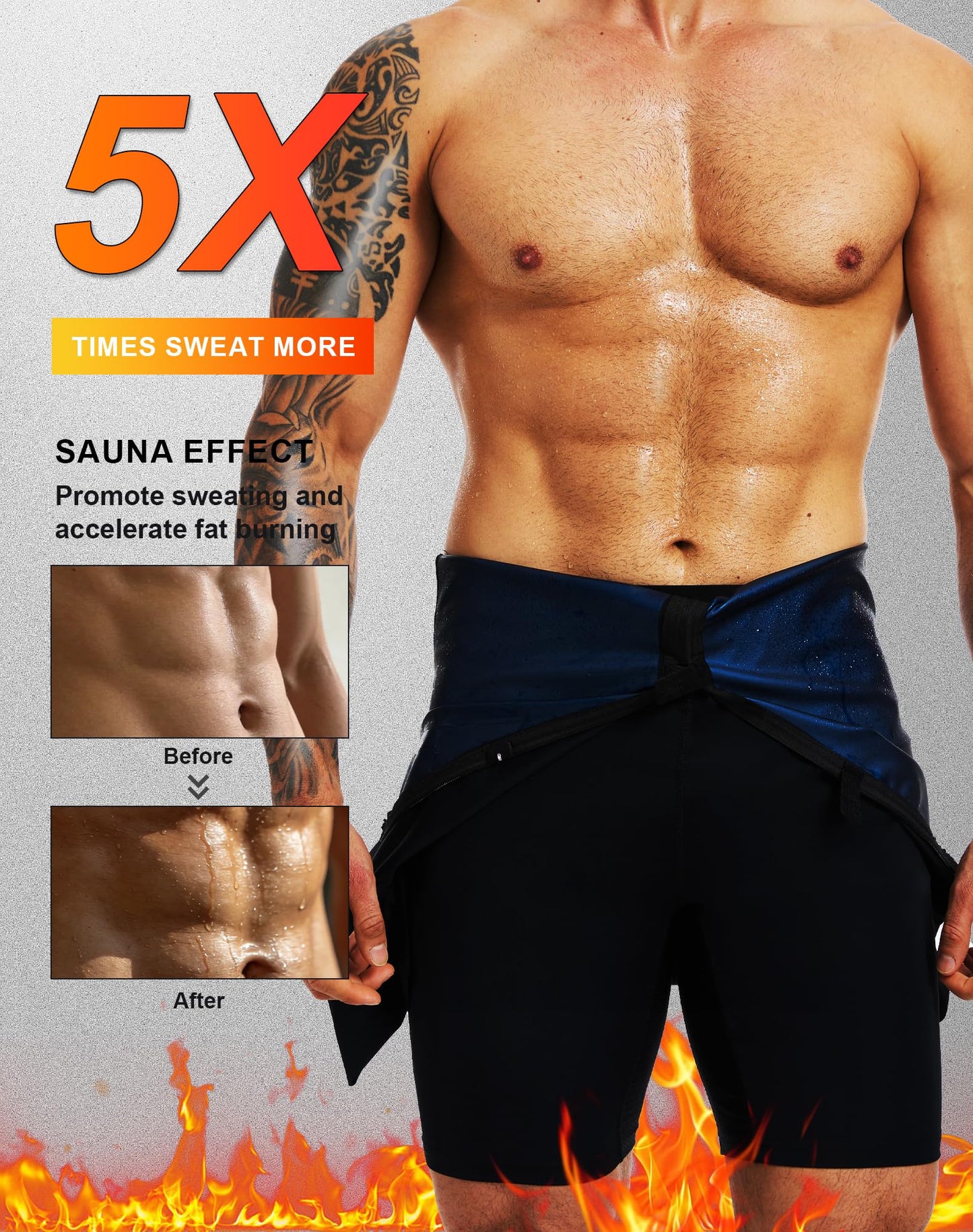 BXVX Sauna Suit for Men Full Body 4 in 1 Slimming Waist Trainer Sweat Veat Shirt Shorts Jumpsuit for Working Out S
