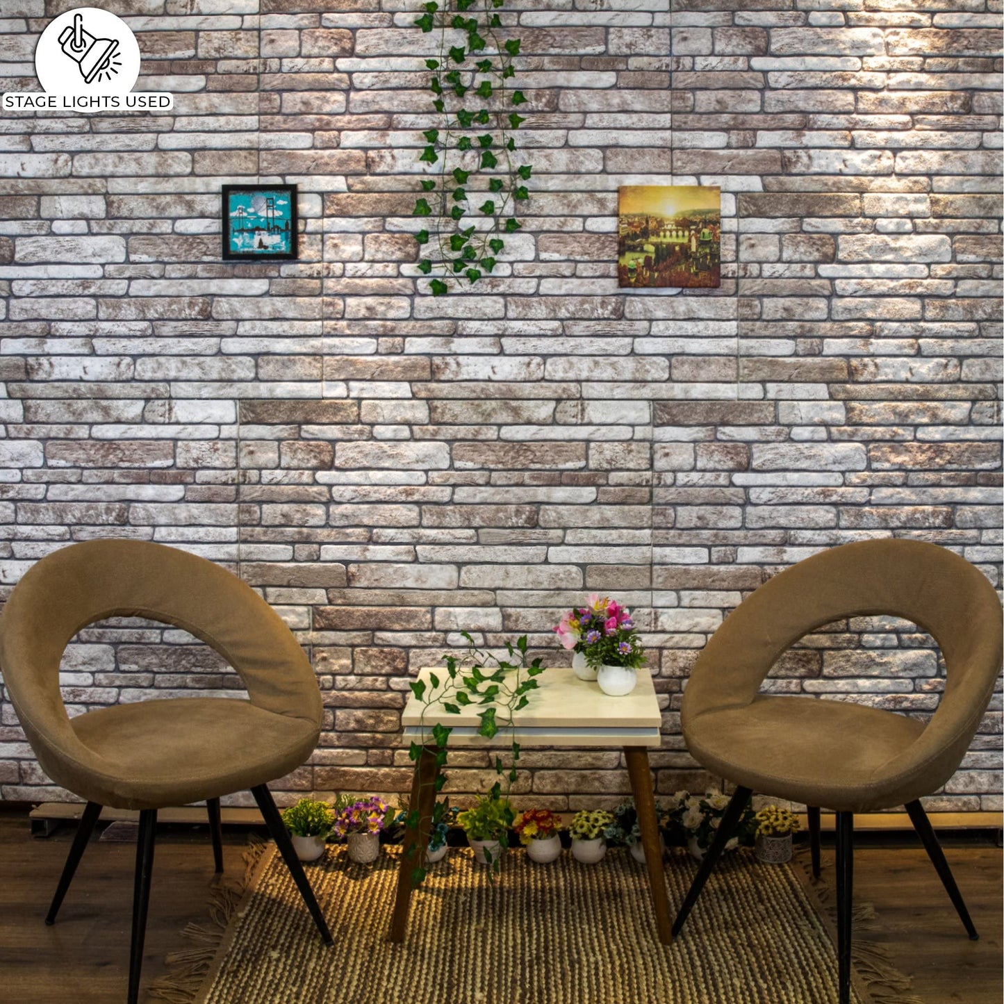 Dundee Deco 3D Wall Panels Faux Brick - Cladding, Light Brown Grey Stone Look Wall Paneling, Styrofoam Facing for Living Room, Kitchen, Bathroom, Balcony, Bedroom, Set of 10, Covers 53 sq ft