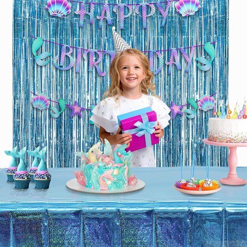 GREATRIL Blue Table Cover | Frozen & Ocean Theme Party Decoration | 54" x 108" - 2 Packs