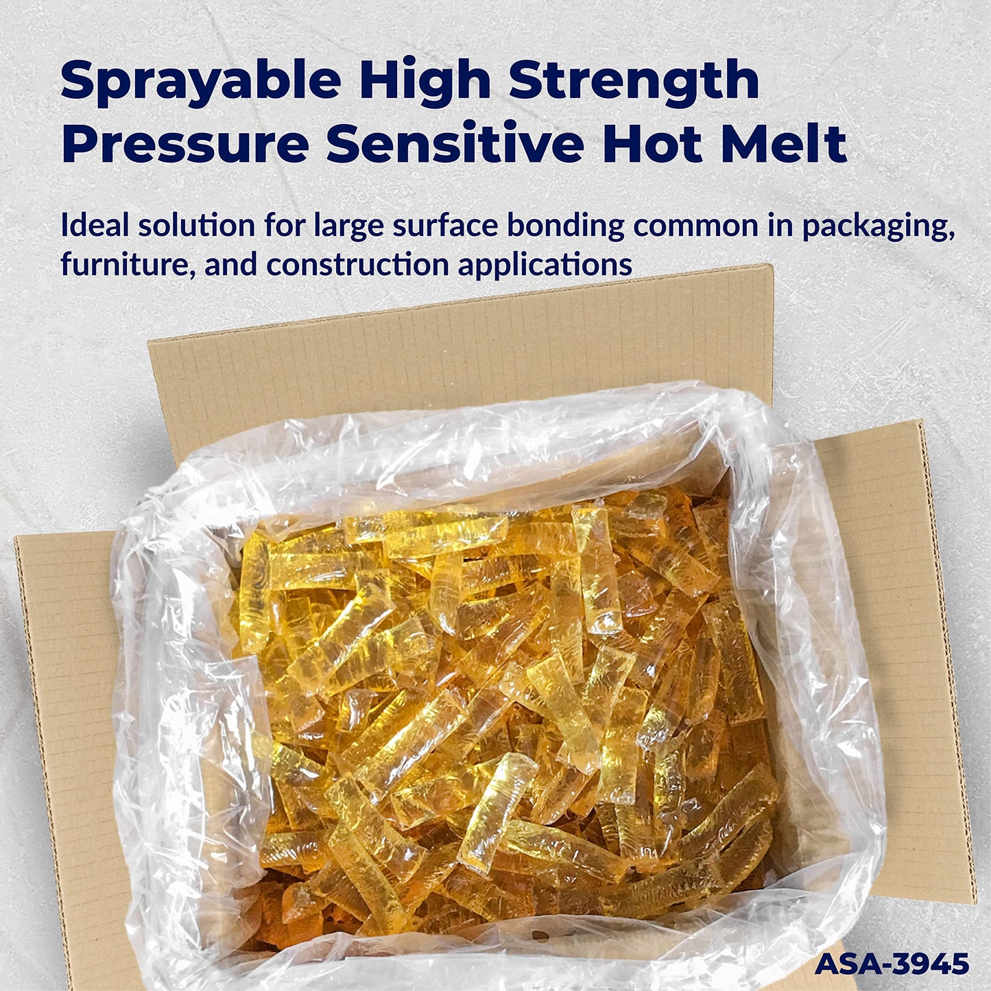 ASA High Strength Pressure Sensitive Hot Melt for Product Assembly. Bonds Leather, Wood, Plastic, Aluminum, Metal, Foam. Ideal for Large Surface Bonding | High Heat Resistant. 35 lbs