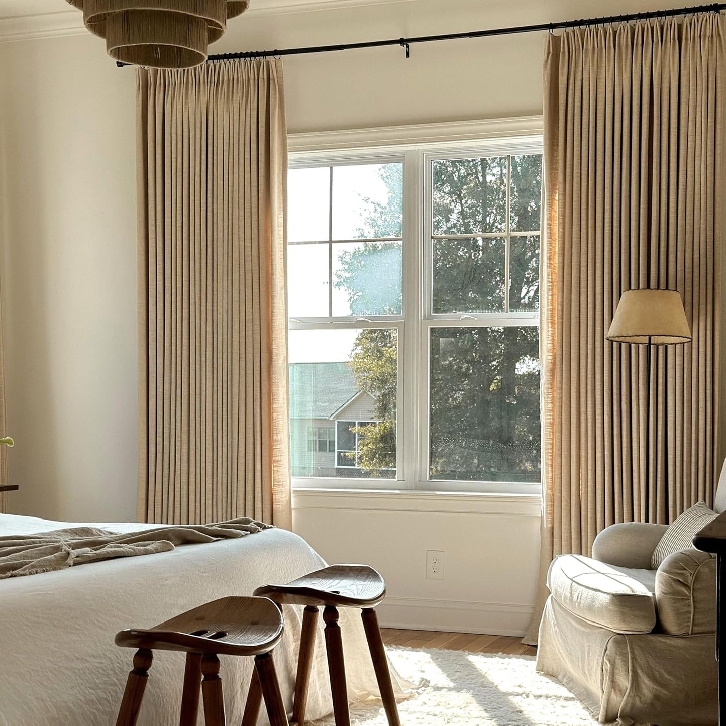 TWOPAGES Liz Linen Custom Blackout Curtain - Pleated Header, Memory Trained, Neutral Textured Drapes | 1 Panel